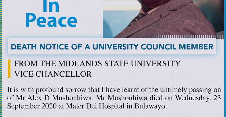 Mr Alex Dzimbanhete Mushonihwa Condolence NOTE